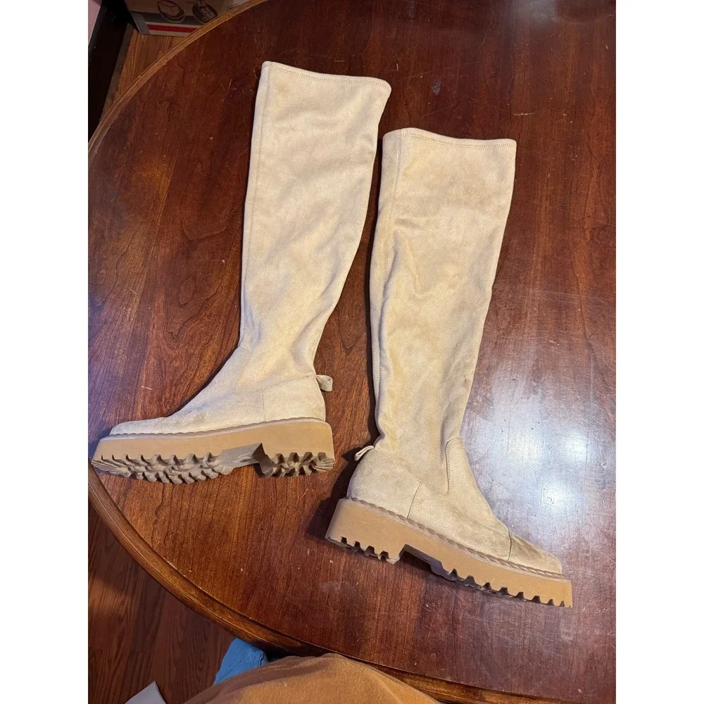 Vince Camuto Melleya Tan Faux Suede Over The Knee Lug Sole Boots VC-MELLEYA 7M